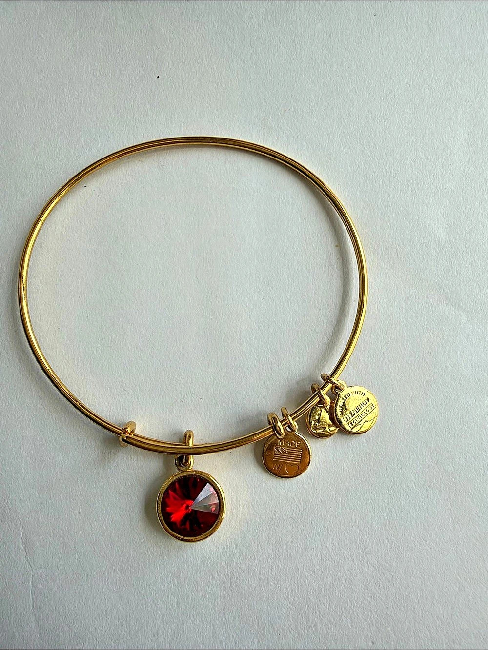 Alex and Ani July Birthstone Charm Bangle Gold-Tone Charm Bangle with Red